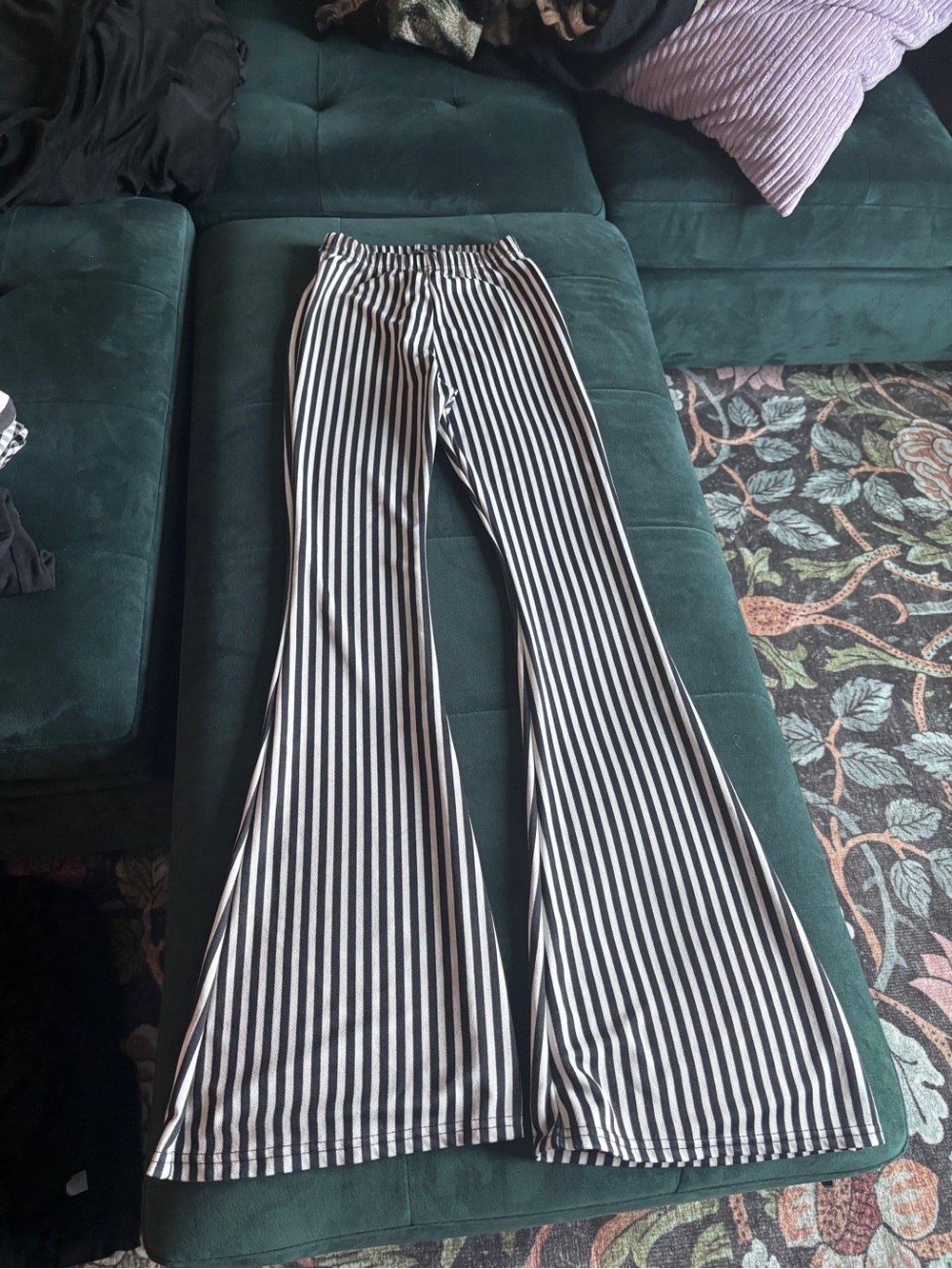 Nasty Gal Black & White Vertical Stripe Stretchy Waist Flared Pants